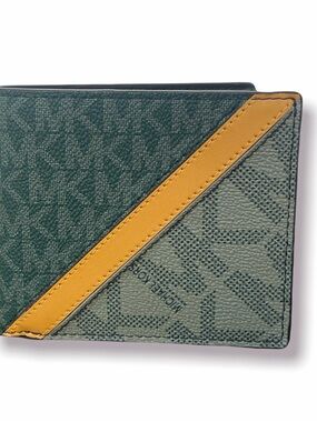 Michael Kors Green and Yellow Diagonal Logo Card Holder
